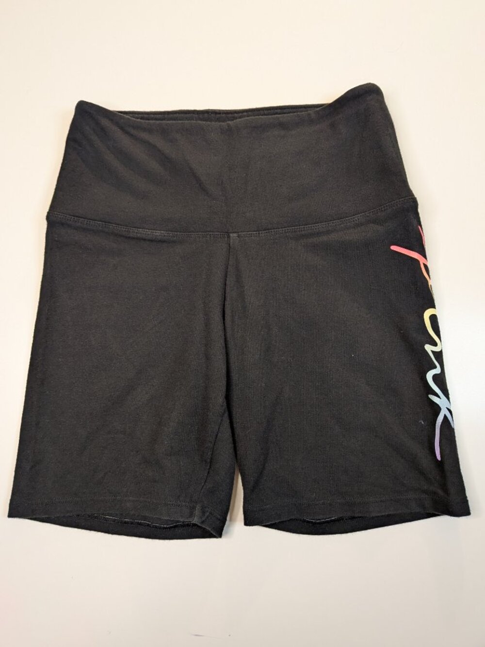 PINK Victoria's Secret Women's Black Biker Shorts XS Rainbow Logo High Rise Acti